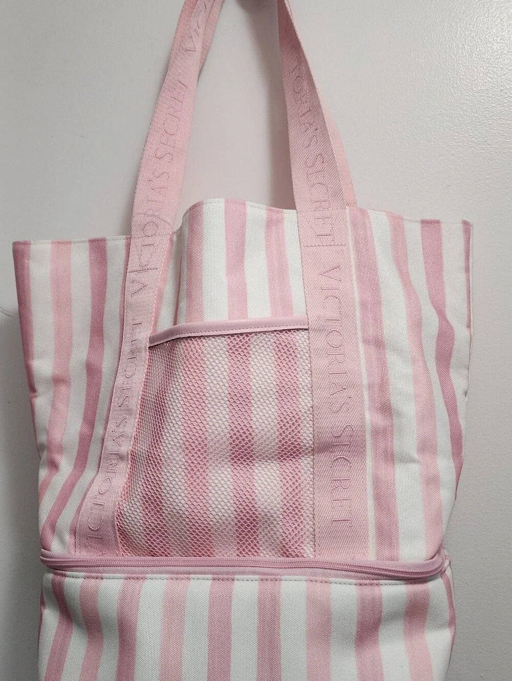 Victoria's Secret Pink & White Striped Canvas Tote